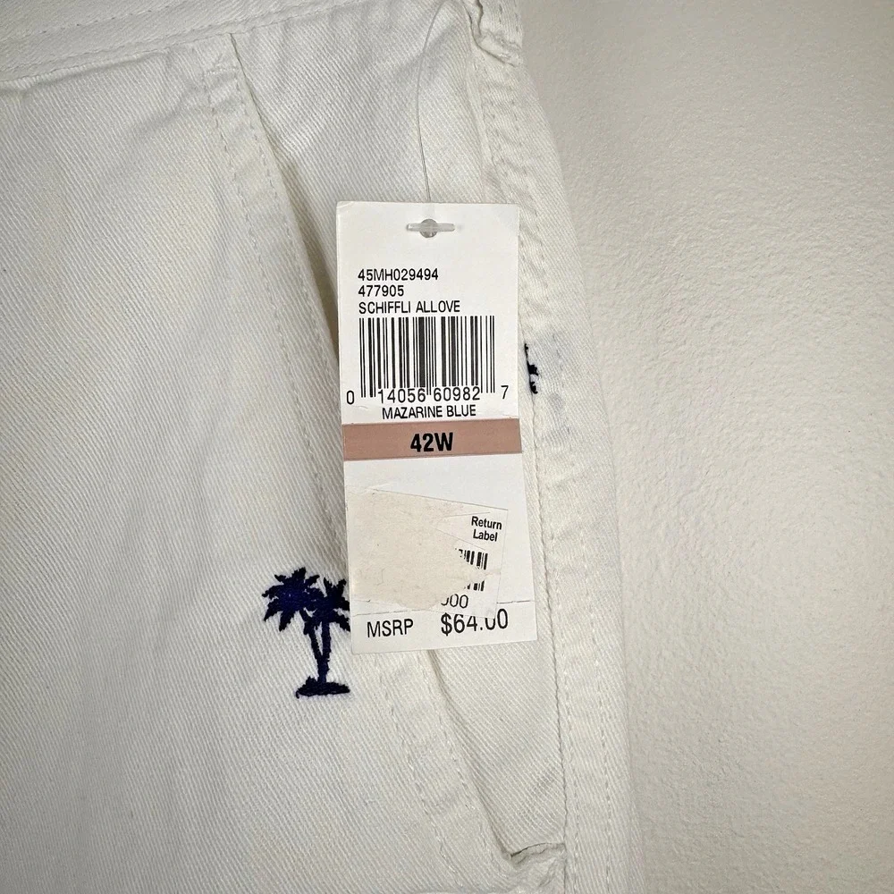 New $64 IZOD Men's 42‎ Breeze Shorts Mazarine Blue White Palm Trees Flat Front